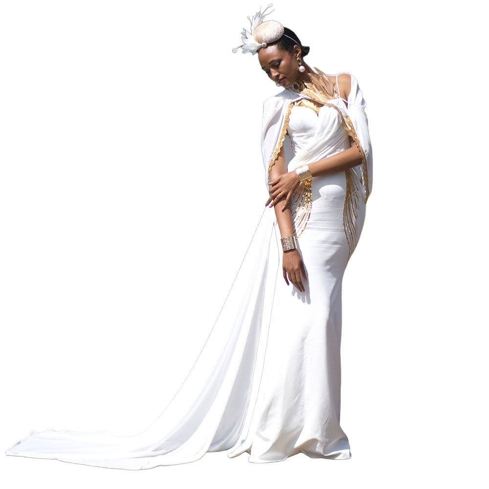 Bridal Gold White Dress - Image 3